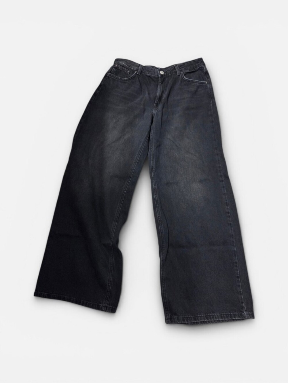 Pull&Bear Women's Relaxed Wide-Leg Black Denim Jeans